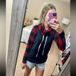 Pink Lily plaid cowl neck